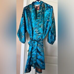Teal Satin Dragon Kimono Robe (Never Worn)